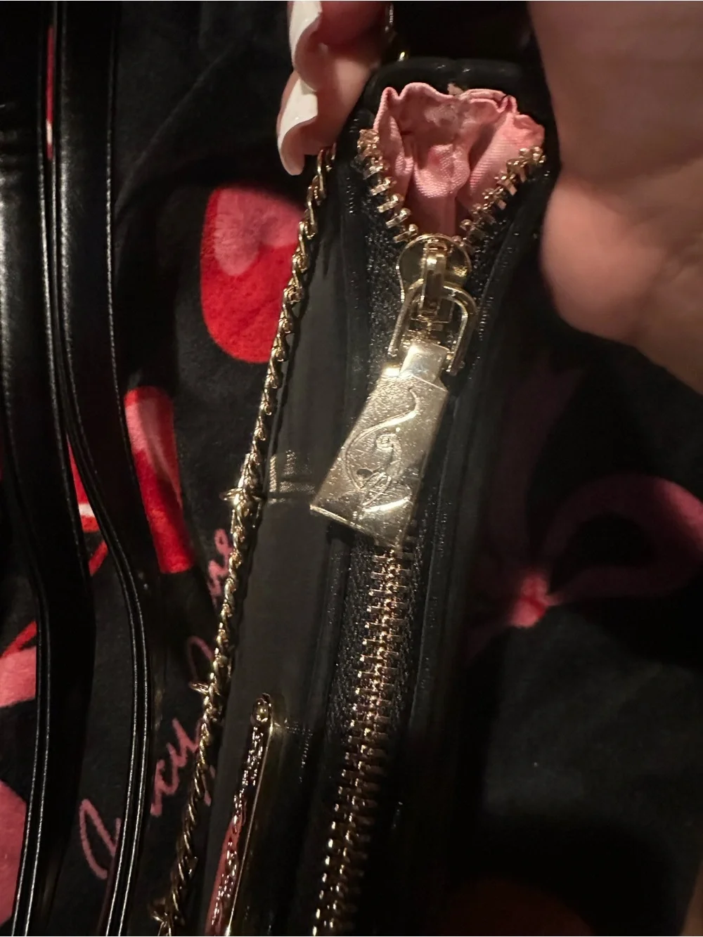 Baby Phat Black Leopard-Print Shoulder Bag with Gold Charm Chain